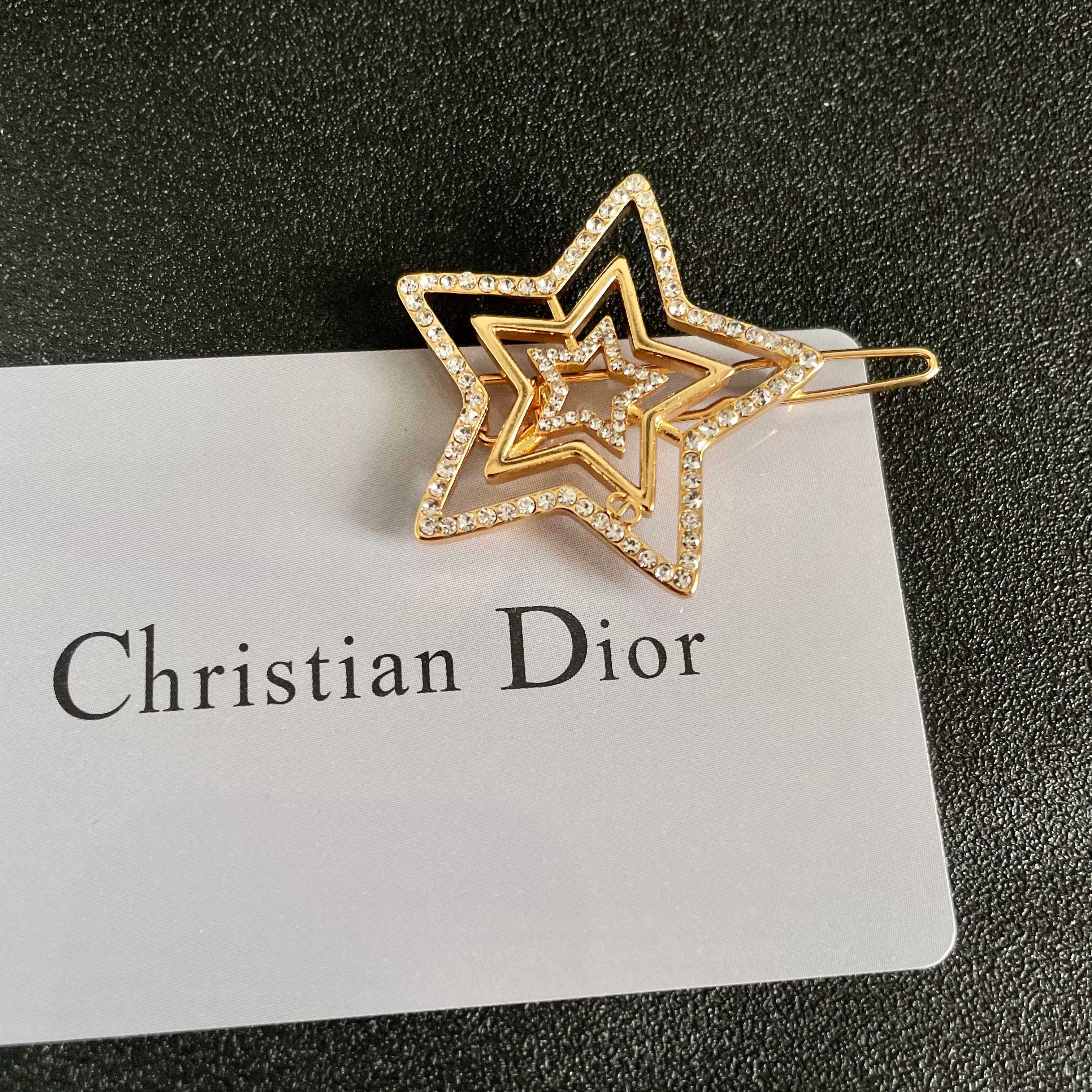 Dior Gold Star Hair Clip with Rhinestones